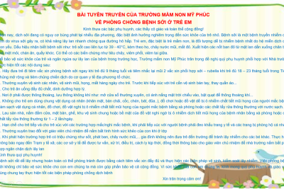 Bài tuyên truyền của Trường mầm non Mỹ Phúc về phòng chống bệnh sởi ở trẻ em