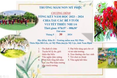 CHƯƠNG TRÌNH TỔNG KẾT NĂM HỌC 2023 – 2024, CHIA TAY CÁC BÉ 5 TUỔI, VUI TẾT THIẾU NHI 1/6  TRƯỜNG MẦM NON MỸ PHÚC